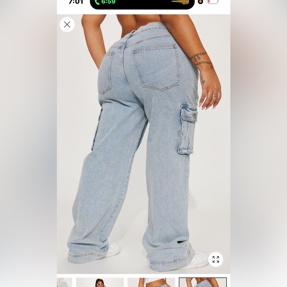 Just A Fling Stretch Straight Leg Cargo Jean -
Light Wash - Picture 4 of 6
